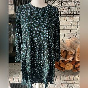 LOFT Black and Blue Floral Long Sleeve Dress